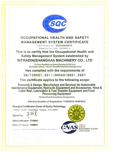 China Intradin（Shanghai）Machinery Co Ltd Certificações